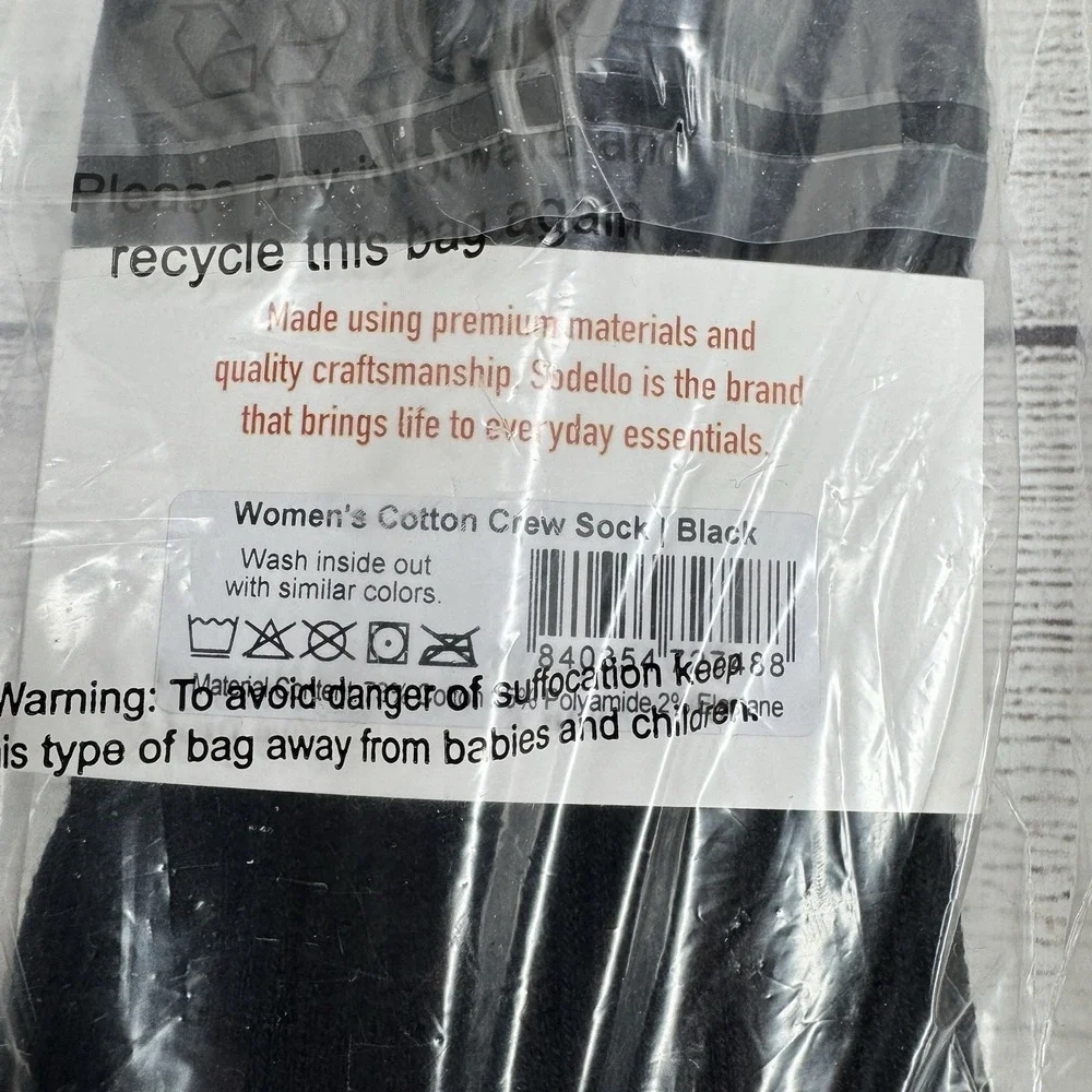 Sodello Women's Cotton Crew Socks Black Off-White NWT Lot of‎ 2